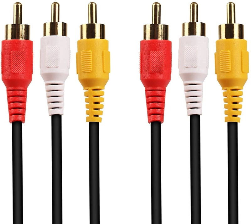 KEBILSHOP 3 RCA Male to Male 3 RCA Audio Video AV Cable. Suitable for TV LC LED Home Theater Laptop PC DVD .Black,1 Pc Pack. (3 Meter) - Image 1