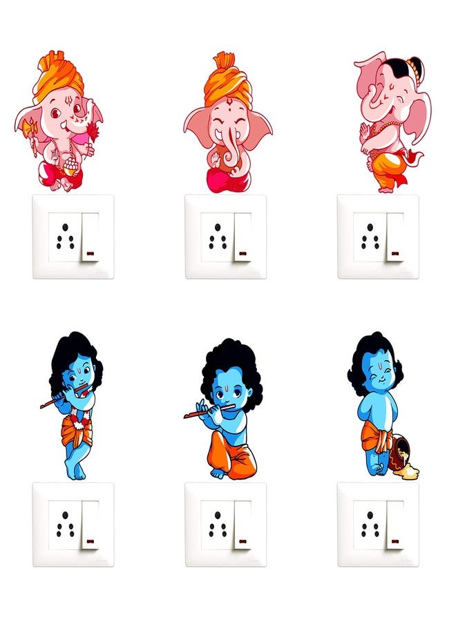 Decopix 'Lord Ganesha - Lord Krishna - Baby - Playing- Musical - Instruments - Decorative Wall Sticker Combo Pack for Switch Panel Board, Laptop, Fridge.' - Sm4047 (PVC Vinyl - Set of 6) - Image 1