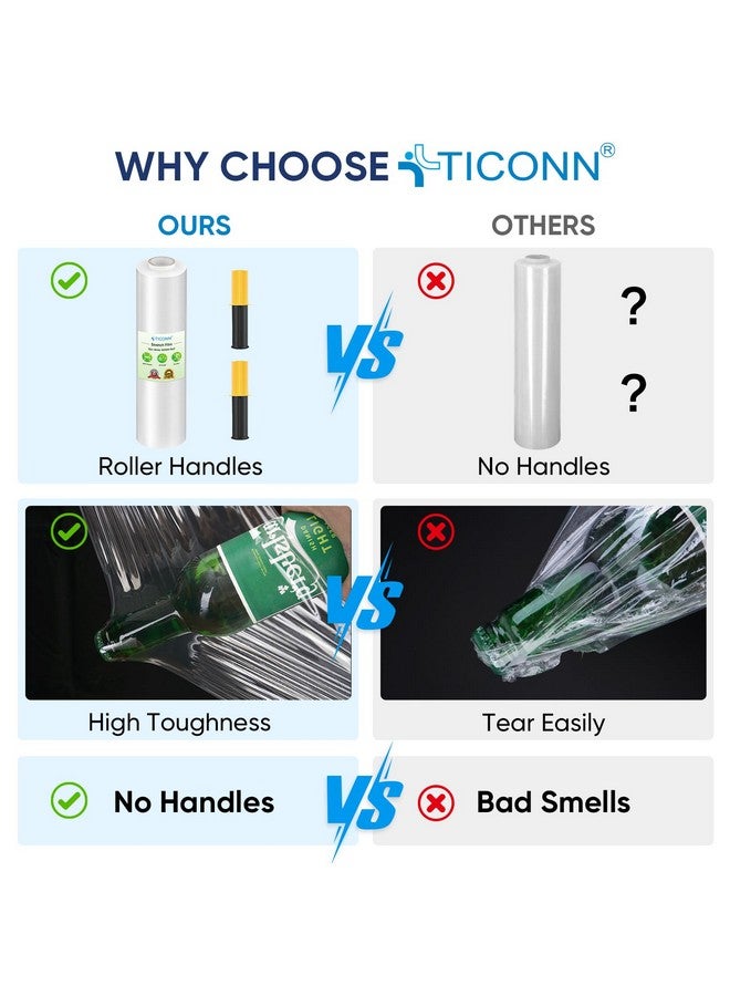 تيكون لفة فيلم مطاطية قابلة للتمدد 1000 قدم 60 مقياس القوة الصناعية 15 بوصة غلاف بلاستيكي شفاف واسع مع مقابض لتغليف البليت ونقل الشحن - Image 4