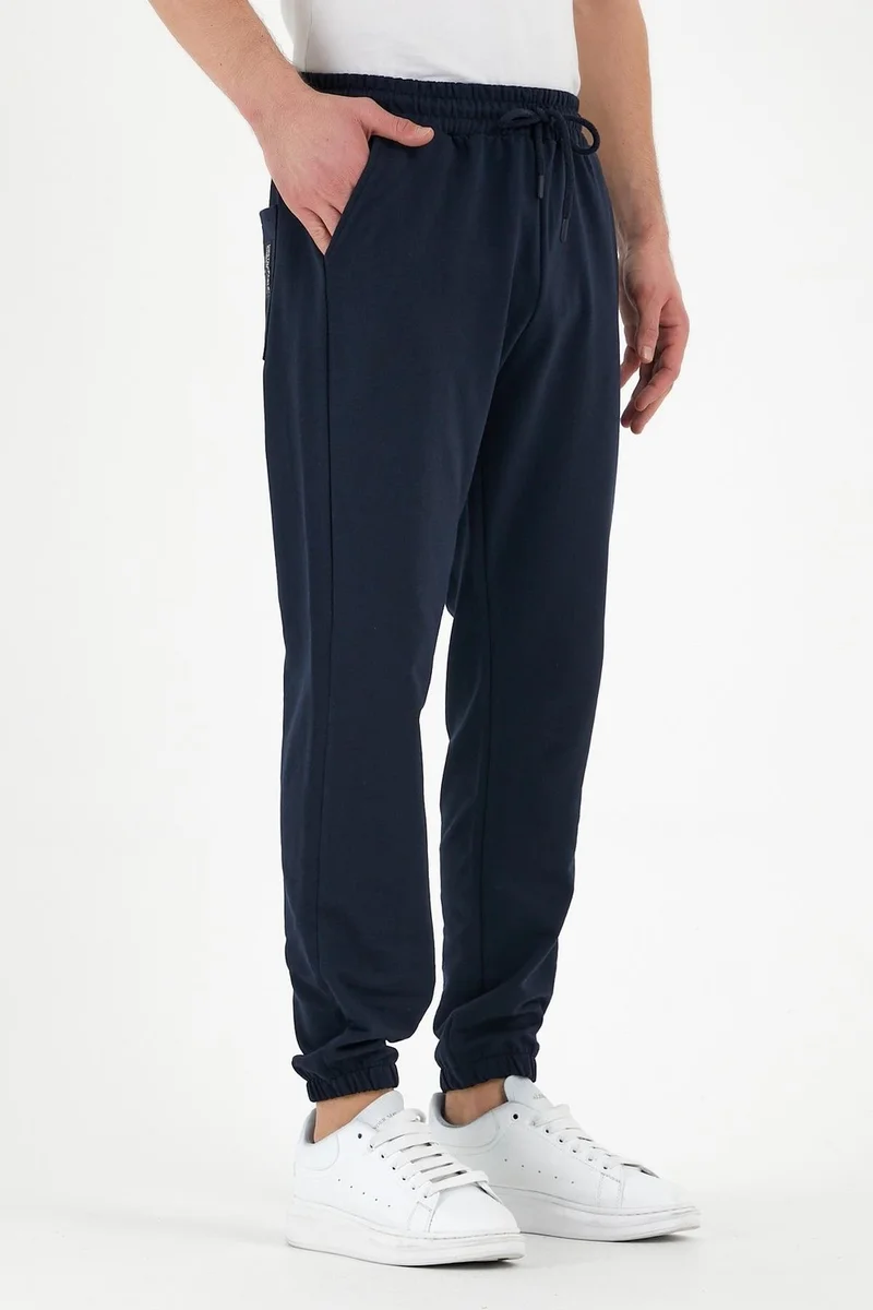 ميتاليك Navy Blue Men's Tracksuit Bottoms Labeled Back and Side Pockets Regular Fit Elastic Legs