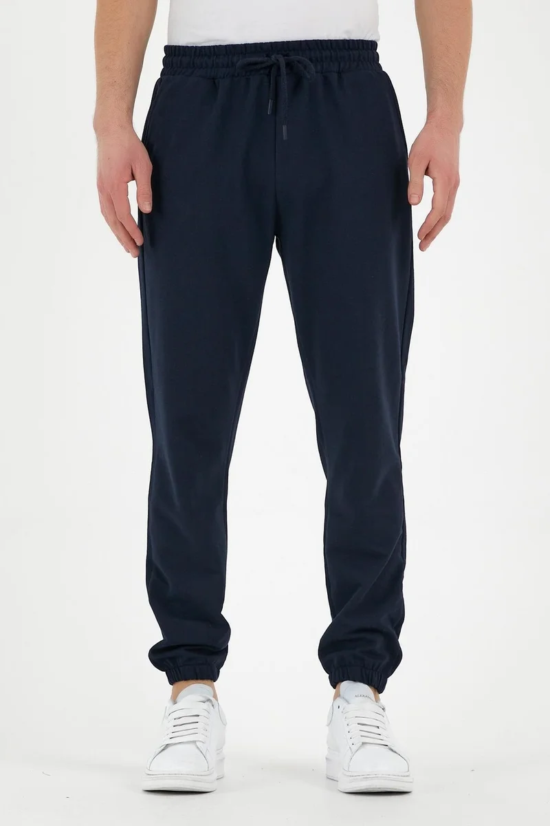 ميتاليك Navy Blue Men's Tracksuit Bottoms Labeled Back and Side Pockets Regular Fit Elastic Legs