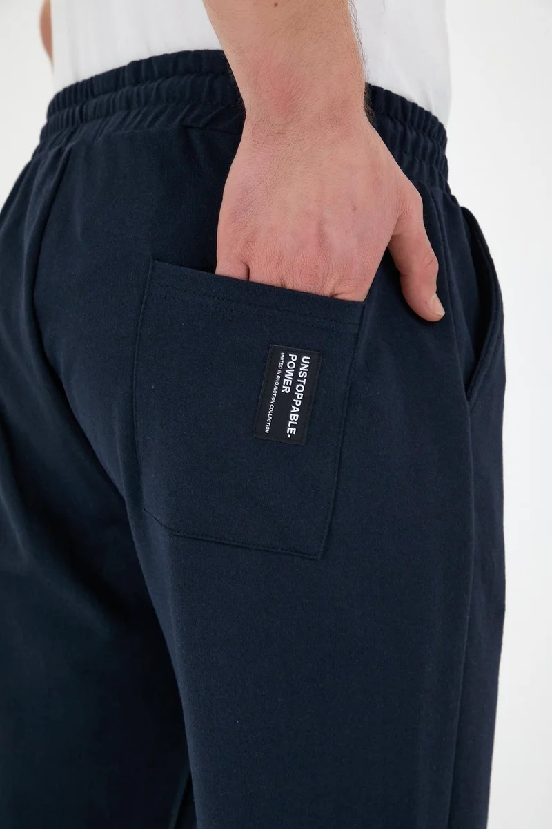 ميتاليك Navy Blue Men's Tracksuit Bottoms Labeled Back and Side Pockets Regular Fit Elastic Legs