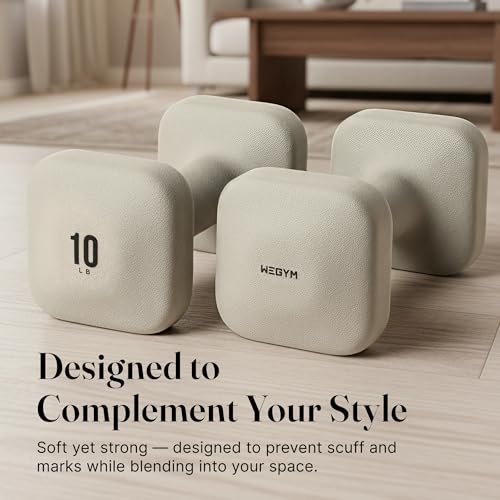 WeGym SafeGrip Square Dumbbells with Anti Slip Handles, Aesthetic Free Weights for Home Workouts, Stable Design Prevents Rolling during Floor Exercises (10LB, Pair Sandstone) - Image 4