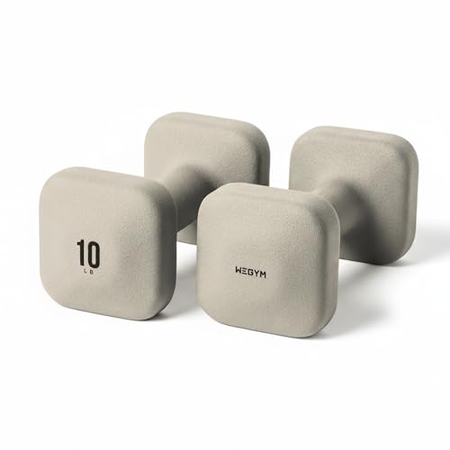 WeGym SafeGrip Square Dumbbells with Anti Slip Handles, Aesthetic Free Weights for Home Workouts, Stable Design Prevents Rolling during Floor Exercises (10LB, Pair Sandstone) - Image 1