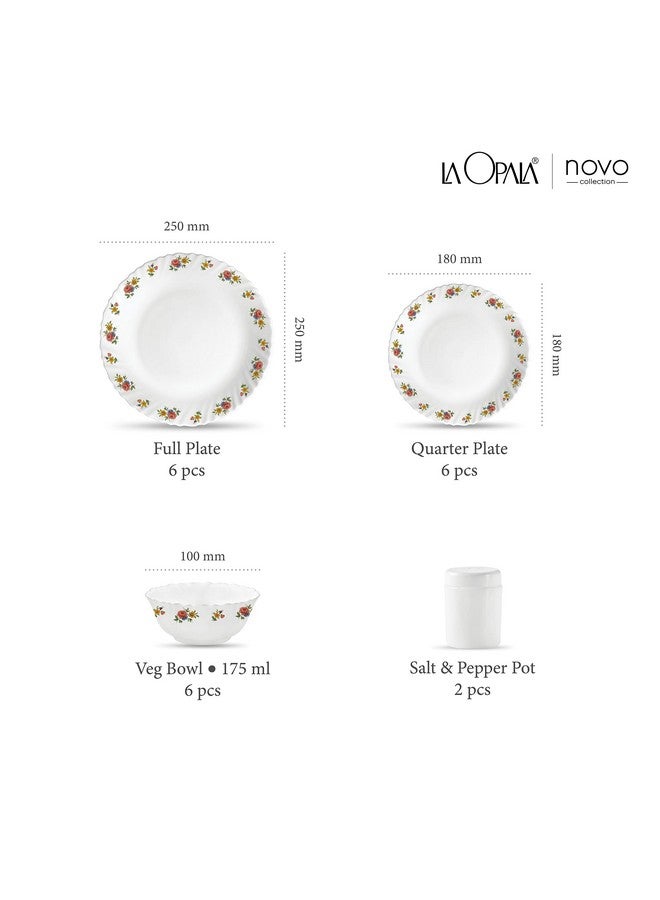 La Opala, Novo Collection, Opal Glass Dinner Set 20 pcs, Petite Roses, White - Image 3