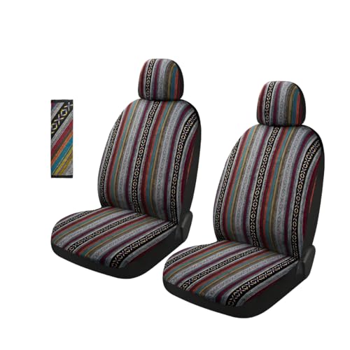 ZNDAW 5PCS Baja Saddle Blanket Car Seat Covers Front Set Breathable Washable Seat Covers with Seatbelt Pad Striped Woven Cloth Airbag Compatible Seats Protector for Most Vehicles 5pcs - Image 1