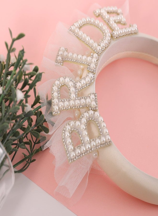 Agkvw Pearl Veil Bride Headband, White Satin Hairband with 'BRIDE' Decorated by Pearl and Rhinestone, Bridal Hairband for Bachelorette Party Decorations, Women's Hair Accessory - Image 2