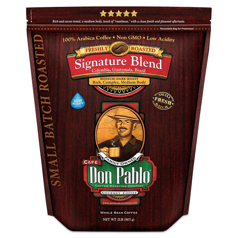 Cafe Don Pablo 2LB Don Pablo Gourmet Coffee - Signature Blend - Medium Dark Roast - Whole Bean Coffee - 100% Arabica Beans - Low Acidity and Non-GMO - 2lb bag - Image 1