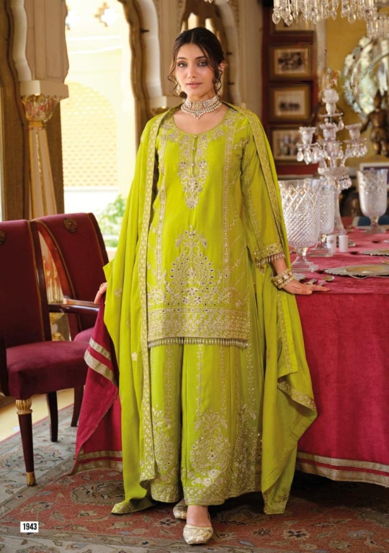 ANAITA Green Chinon Free Size Stitched Suit with Embroidery Work - Image 1