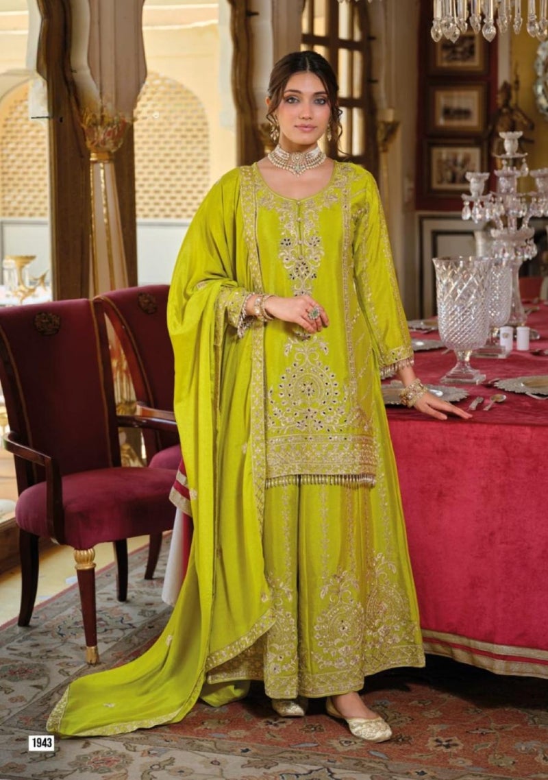 ANAITA Green Chinon Free Size Stitched Suit with Embroidery Work - Image 2