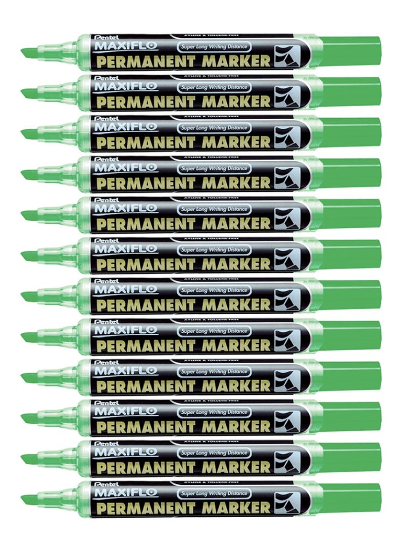 Pentel 12 قطعة من قلم التحديد الدائم برأس مائل حبر أخضر - Image 1