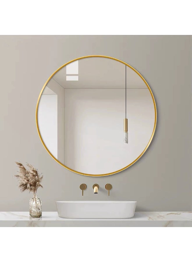 Bathroom Mirror, Wall Mounted Round Mirror with Metal Frame for Vanity Makeup, Modern Wall Mirror for Bathroom, Hallway, Living Room Wall Decor (Gold, 60 * 60cm)  - Image 1