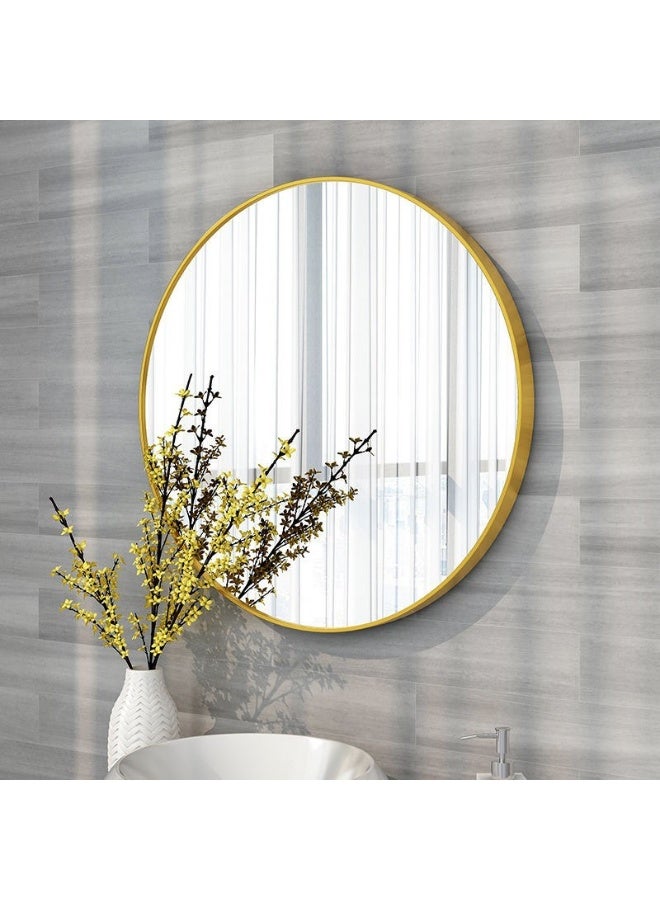 Bathroom Mirror, Wall Mounted Round Mirror with Metal Frame for Vanity Makeup, Modern Wall Mirror for Bathroom, Hallway, Living Room Wall Decor (Gold, 60 * 60cm)  - Image 3