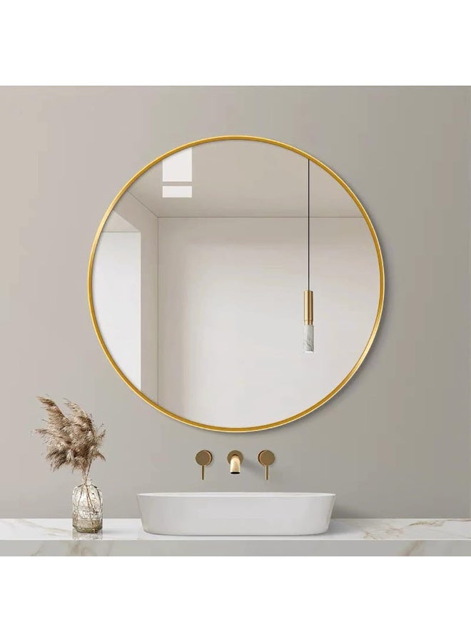 Bathroom Mirror, Wall Mounted Round Mirror with Metal Frame for Vanity Makeup, Modern Wall Mirror for Bathroom, Hallway, Living Room Wall Decor (Gold, 60 * 60cm) - Image 1