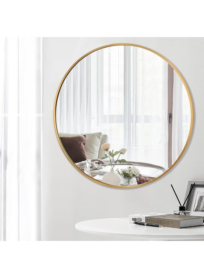 Bathroom Mirror, Wall Mounted Round Mirror with Metal Frame for Vanity Makeup, Modern Wall Mirror for Bathroom, Hallway, Living Room Wall Decor (Gold, 60 * 60cm) - Image 4