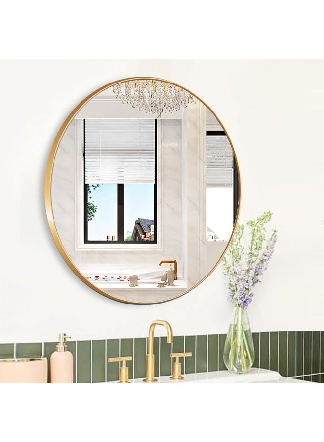 Bathroom Mirror, Wall Mounted Round Mirror with Metal Frame for Vanity Makeup, Modern Wall Mirror for Bathroom, Hallway, Living Room Wall Decor (Gold, 60 * 60cm) - Image 3