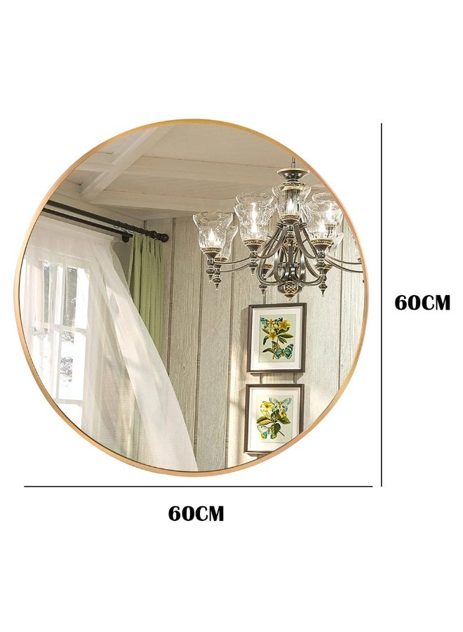 Bathroom Mirror, Wall Mounted Round Mirror with Metal Frame for Vanity Makeup, Modern Wall Mirror for Bathroom, Hallway, Living Room Wall Decor (Gold, 60 * 60cm) - Image 2