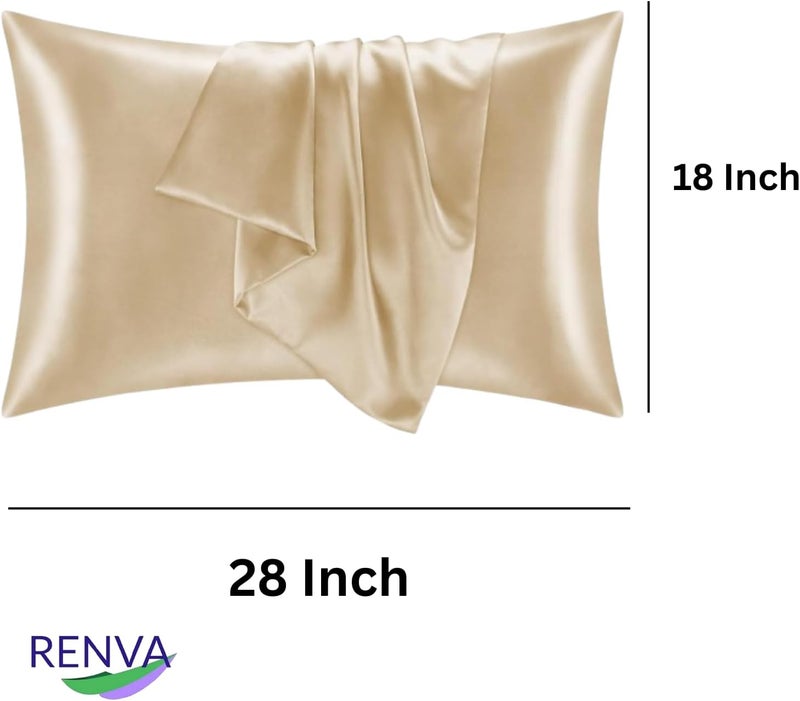 RENVA Set of 2 Satin Silk Pillowcase for Hair and Skin Standard Size 18"X 28" with Soft Breathable Smooths Cooling Pillow Covers for Sleeping (2, Gold) - Image 2