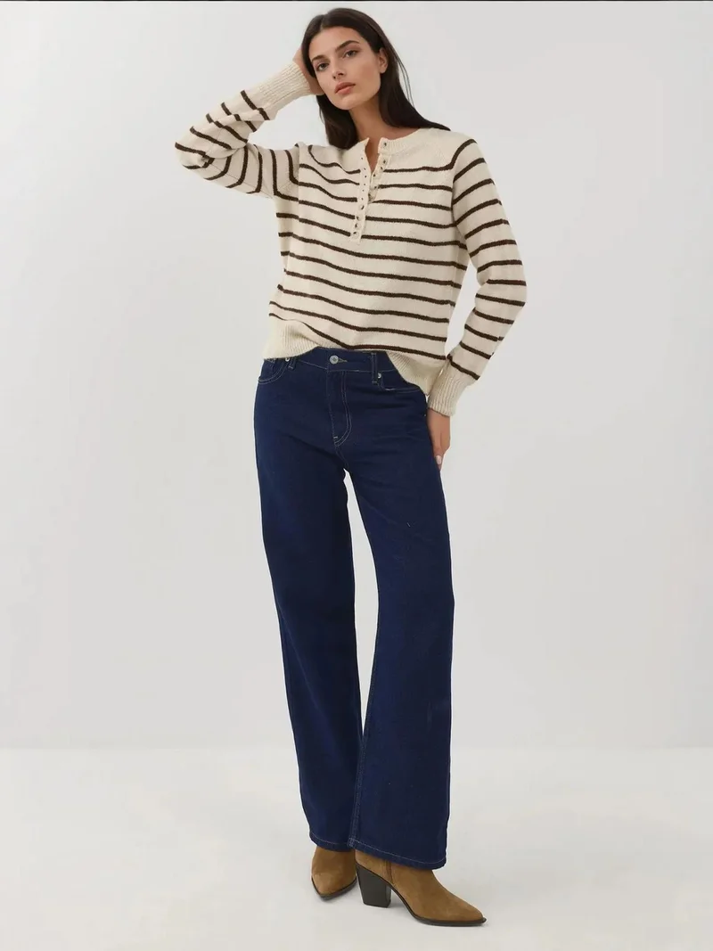 HICCUP Striped Button Collar Sweater