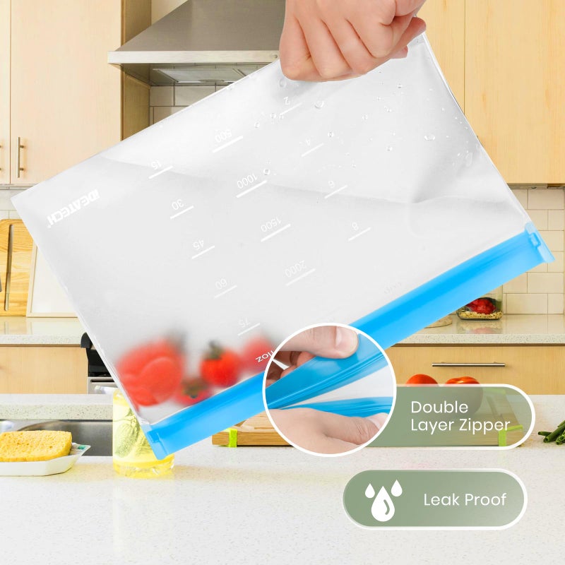 IDEATECH Reusable Bags Dishwasher Safe, BPA Free Reusable Gallon Freezer Bags, Stand Up Leakproof Food Storage Bags for Marinate Meats, Salad Fruit, Vegetables, Home Organization -Gray 6 Gallon - Image 5