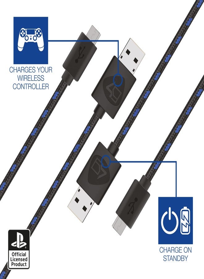 4Gamers SP-C10 Twin Play & Charge Braided Cables (2x3m) - Black Compatible with PS4 - Image 4