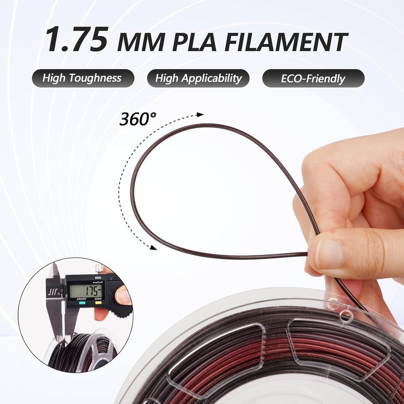 AMOLEN خيوط PLA للطابعة ثلاثية الأبعاد، خيوط PLA 1.75 مم، حزمة خيوط حريرية لامعة، أسود أحمر، أسود أزرق، أسود أرجواني، أسود أخضر، حزمة خيوط طباعة ثلاثية الأبعاد، 200 جرام × 4 بكرات، 4 عبوات لامعة - سلسلة سوداء - Image 3