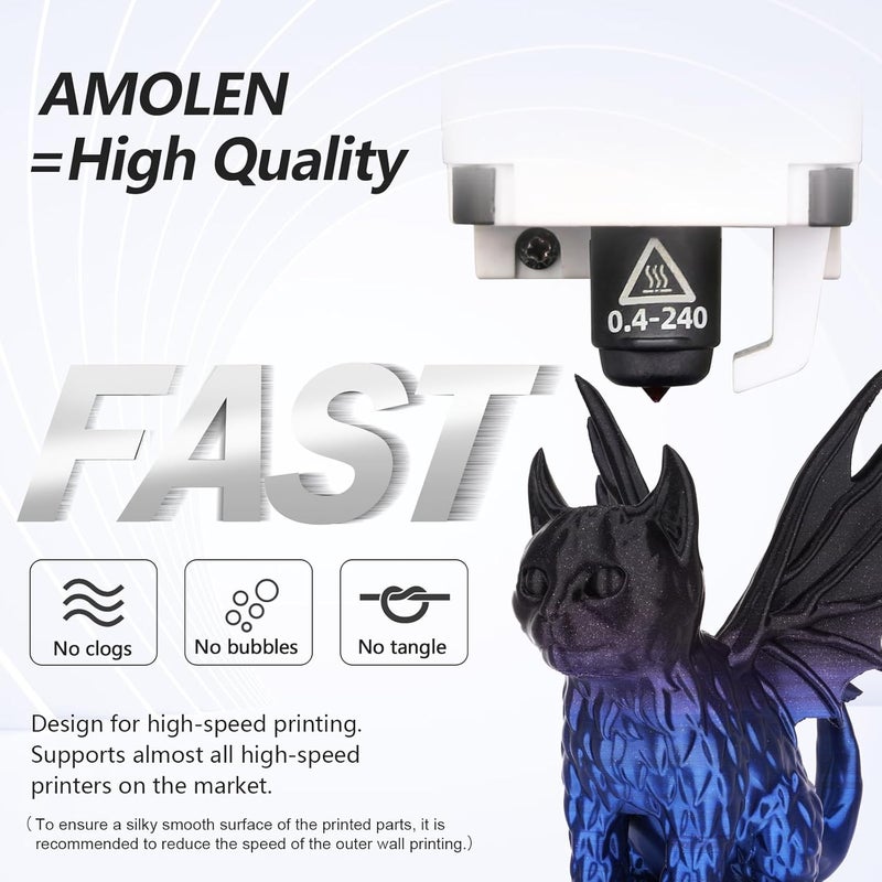 AMOLEN خيوط PLA للطابعة ثلاثية الأبعاد، خيوط PLA 1.75 مم، حزمة خيوط حريرية لامعة، أسود أحمر، أسود أزرق، أسود أرجواني، أسود أخضر، حزمة خيوط طباعة ثلاثية الأبعاد، 200 جرام × 4 بكرات، 4 عبوات لامعة - سلسلة سوداء - Image 4