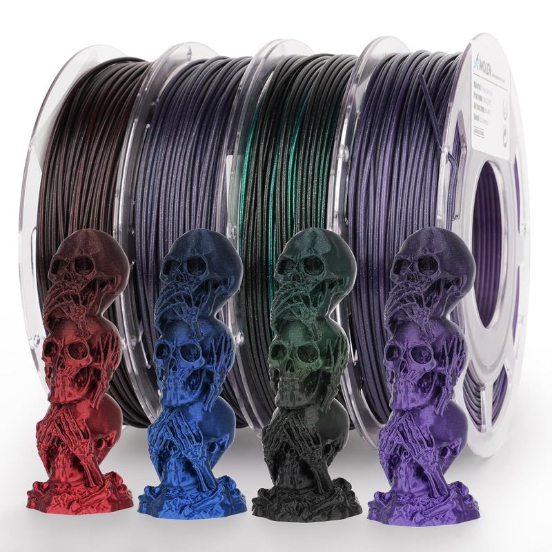 AMOLEN خيوط PLA للطابعة ثلاثية الأبعاد، خيوط PLA 1.75 مم، حزمة خيوط حريرية لامعة، أسود أحمر، أسود أزرق، أسود أرجواني، أسود أخضر، حزمة خيوط طباعة ثلاثية الأبعاد، 200 جرام × 4 بكرات، 4 عبوات لامعة - سلسلة سوداء - Image 1