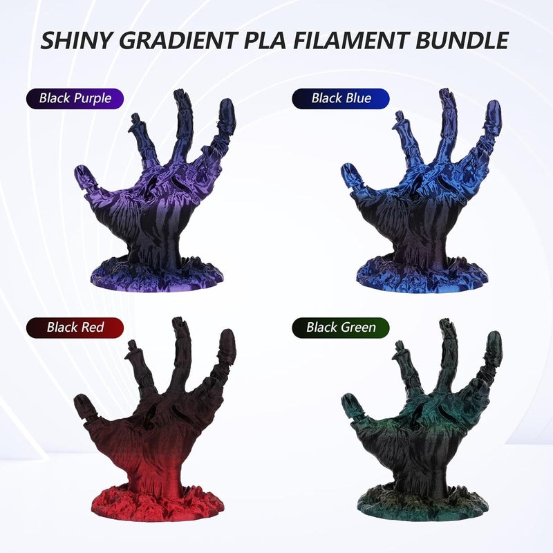 AMOLEN خيوط PLA للطابعة ثلاثية الأبعاد، خيوط PLA 1.75 مم، حزمة خيوط حريرية لامعة، أسود أحمر، أسود أزرق، أسود أرجواني، أسود أخضر، حزمة خيوط طباعة ثلاثية الأبعاد، 200 جرام × 4 بكرات، 4 عبوات لامعة - سلسلة سوداء - Image 2