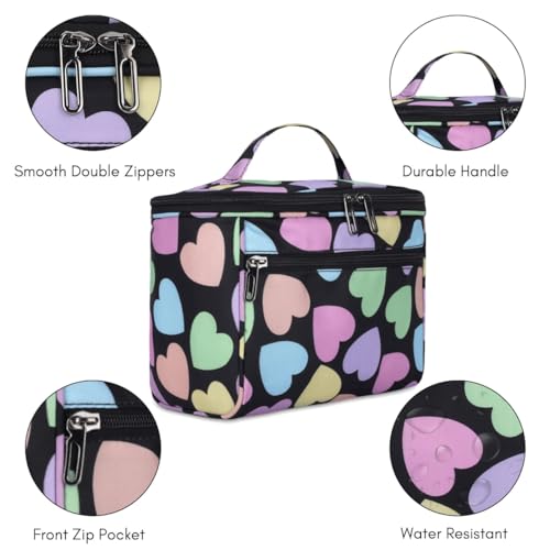 KUKLAR Polyester Waterproof Multifunctional Small Cosmetic Bag for Women, Makeup Bag for Travel, Cosmetic Bag Pouch,Makeup Organizer Perfectly Fit in Any Suitcase Or Big Bag (Black Heart) - Image 2