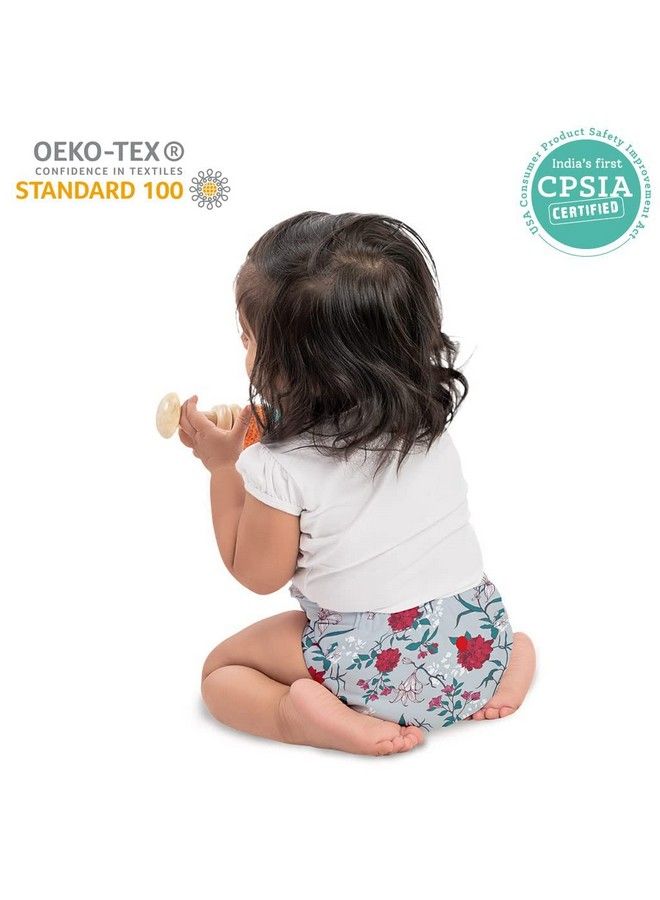 Superbottoms حفاضات قماش أساسية عبوة من 22 حفاضة معتمدة مبطنة بالفليس الناعم مع 2 إدراج مع أزرار (للأطفال من الجنسين زهور حمراء ونجوم زرقاء) - Image 4