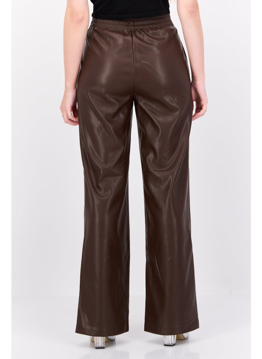 Black Tape - Women Regular Fit Plain Wide Leg Pants, Chocolate Brown - Image 1