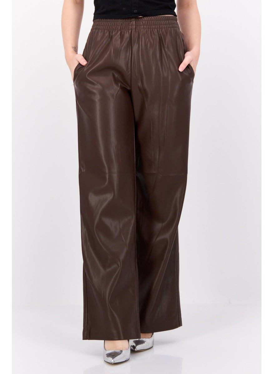 Black Tape - Women Regular Fit Plain Wide Leg Pants, Chocolate Brown - Image 1