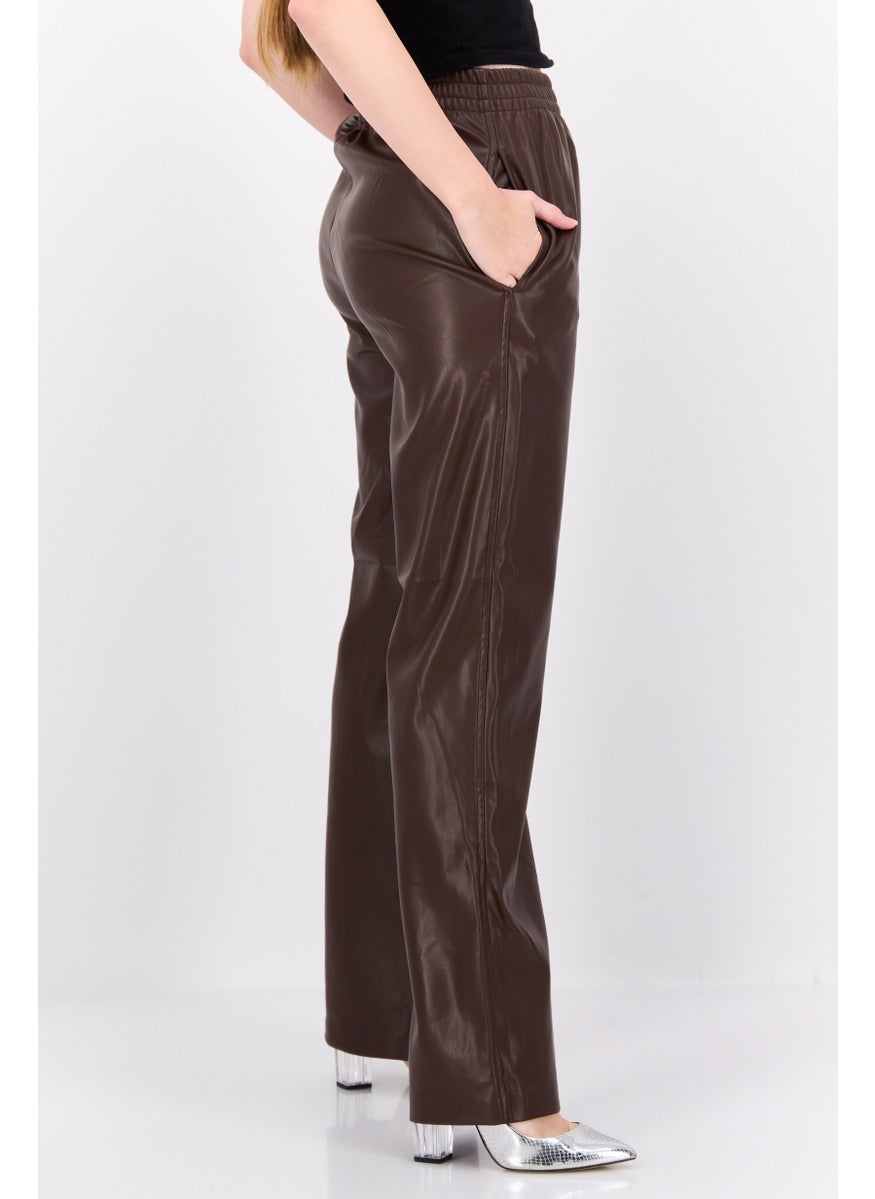 Black Tape - Women Regular Fit Plain Wide Leg Pants, Chocolate Brown - Image 1