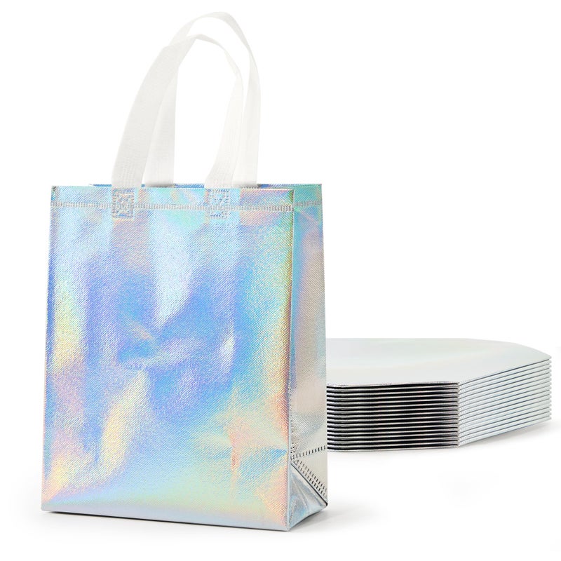PACKINNO 15 Pcs Iridescent Gift Bags with Handles, 8x4x10 Inch Holographic Reusable Gift Bags Medium Size, Ideal for Birthday, Christmas, Party Favors, Wedding, Holidays, Valentines - Image 1