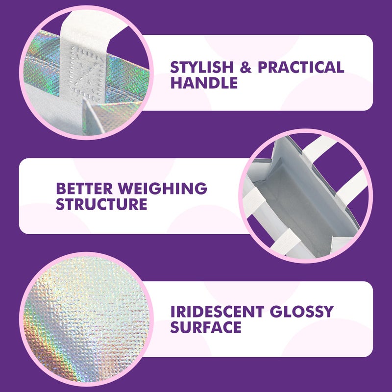 PACKINNO 15 Pcs Iridescent Gift Bags with Handles, 8x4x10 Inch Holographic Reusable Gift Bags Medium Size, Ideal for Birthday, Christmas, Party Favors, Wedding, Holidays, Valentines - Image 3