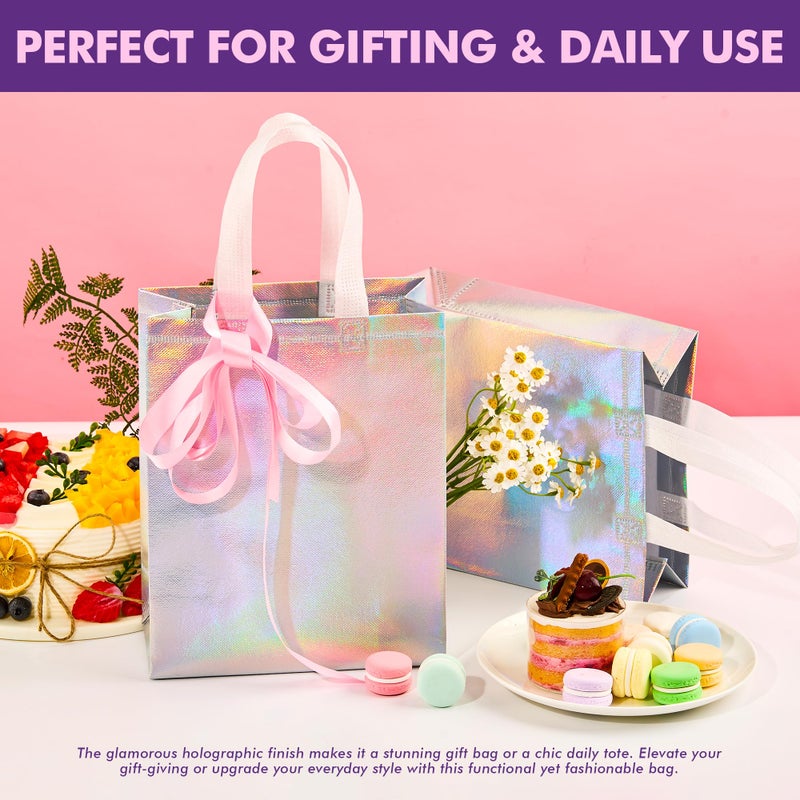 PACKINNO 15 Pcs Iridescent Gift Bags with Handles, 8x4x10 Inch Holographic Reusable Gift Bags Medium Size, Ideal for Birthday, Christmas, Party Favors, Wedding, Holidays, Valentines - Image 5