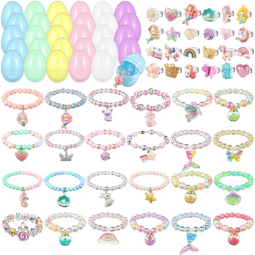 Halloscume 24 Set Easter Eggs Filled with Jewelry Princess Easter Eggs Plastic Easter Eggs Filler Easter Gift Easter Basket Stuffers Pre Filled Easter Eggs Bulk for Kids - Image 1