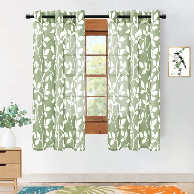 72 INCH LONG SHEER CURTAINS FOR LIVING ROOM 2 PANELS SETNEUTRAL LEAF PRINTED PATTERNED FOREST THEME BOHO WOODLAND NURSERY CURTAINS BOY GIRL BABYSAGE GREEN6 FT LENGTH