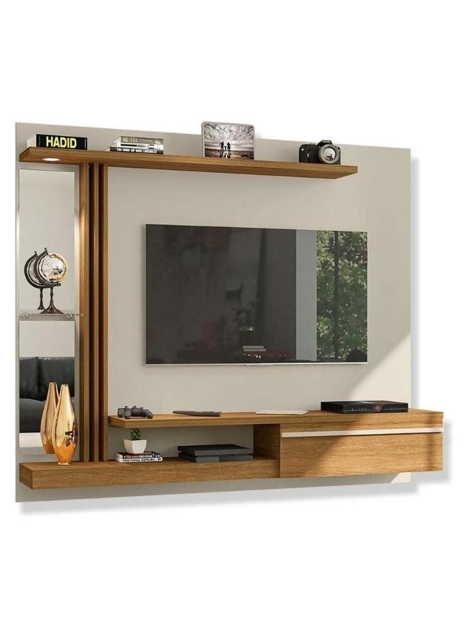 KARNAK بانل تلفاز عائم كارناك دينفر لتلفزيونات حتى 55 بوصة - 160 سم وحدة ترفيه حديثة مثبتة على الحائط من MDF مع أبواب، تشطيب أبيض + بلوط - قاعدة تلفاز لغرفة المعيشة وغرفة النوم - Image 2