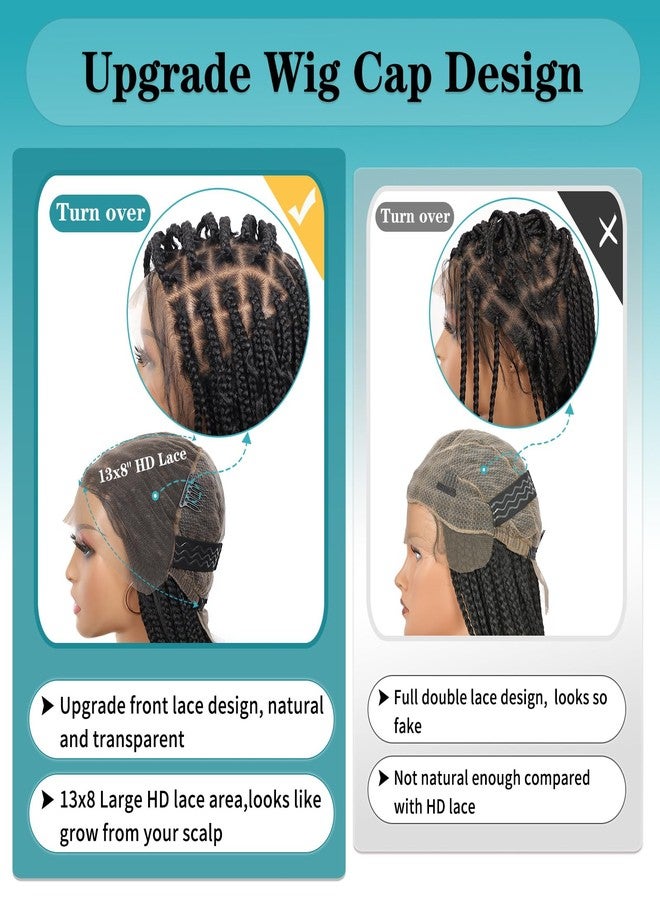 Kalyss 12inch 13x8 HD Lace Front Short Boho Braided Wigs for Women Full Lace Knotless Braided Wig with Bohemian Curly Box Braid Wig with Baby Hair Natural Black Premium Synthetic Braid Wigs - Image 4