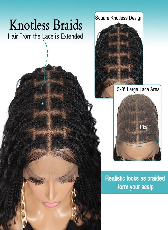 Kalyss 12inch 13x8 HD Lace Front Short Boho Braided Wigs for Women Full Lace Knotless Braided Wig with Bohemian Curly Box Braid Wig with Baby Hair Natural Black Premium Synthetic Braid Wigs - Image 2