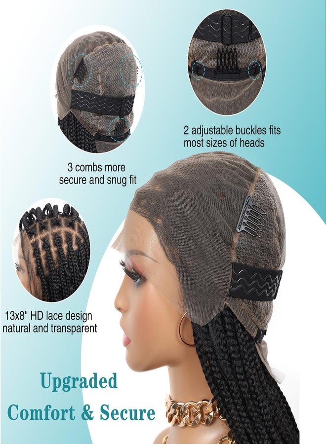 Kalyss 12inch 13x8 HD Lace Front Short Boho Braided Wigs for Women Full Lace Knotless Braided Wig with Bohemian Curly Box Braid Wig with Baby Hair Natural Black Premium Synthetic Braid Wigs - Image 5