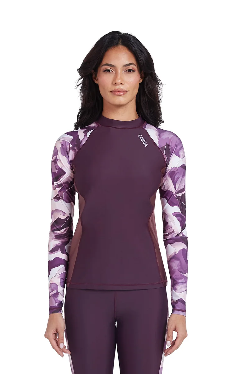 كويجا صن وير COEGA Ladies  Rashguard Long Sleeve - Dusky Purple Textures