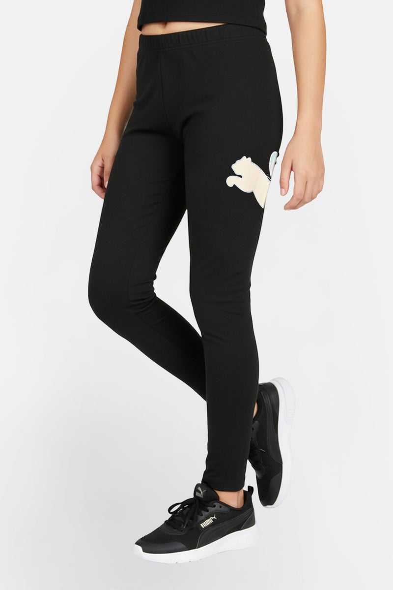 PUMA ليغينغز تدريب للبنات بشعار العلامة التجارية، أسود - Image 1