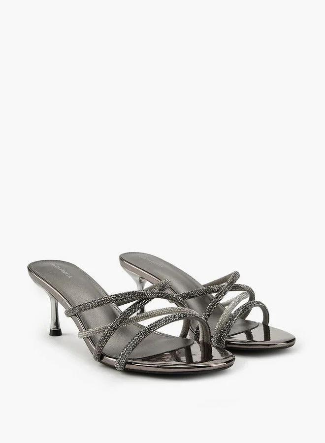 Flora Bella By Shoexpress Embellished Slip-On Sandals with Stiletto Heels