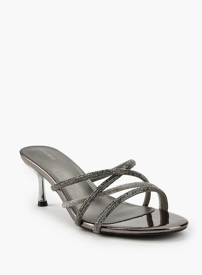 Flora Bella By Shoexpress Embellished Slip-On Sandals with Stiletto Heels