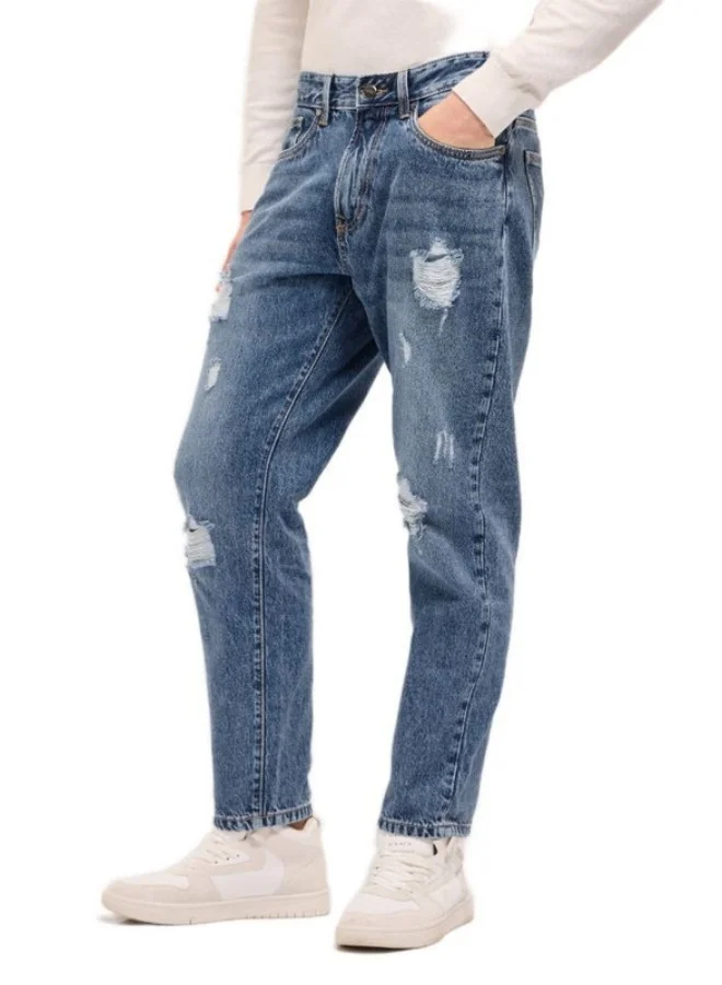 Men's Light Blue with Light Fade Distressed Mid-Rise Relaxed Fit Jeans Classic Comfort With Modern Style, Perfect For Everyday Casual Looks And Effortless Streetwear Vibes
