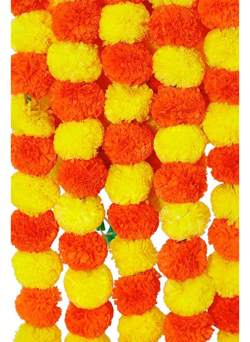 ESPLANADE eSplanade Artificial Marigold Flower Garlands for Home Decor - Pack of 5 Strings - Orange Colour - 4 to 4.5 Feet Length (Lemon Orange)  - Image 1