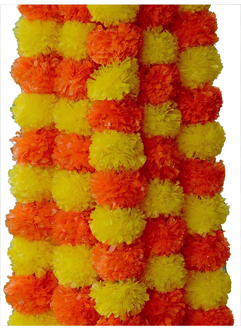 ESPLANADE eSplanade Artificial Marigold Flower Garlands for Home Decor - Pack of 5 Strings - Orange Colour - 4 to 4.5 Feet Length (Lemon Orange)  - Image 2